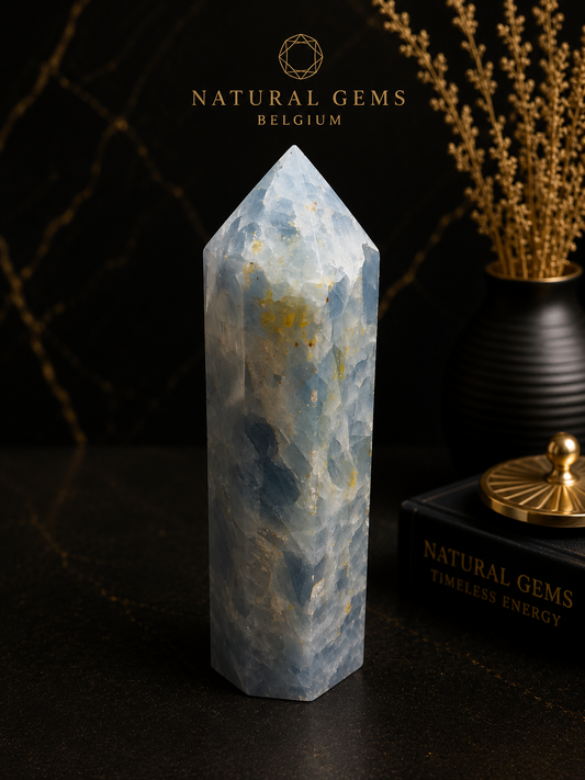 Natural Blue Calcite Crystal Tower – Polished Decorative Point – 14.5 cm