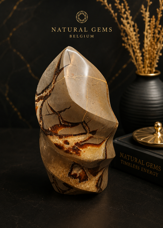 Natural Septarian Flame Tower – Polished Septarian Crystal Decor Piece – 15 cm – 1.36 kg
