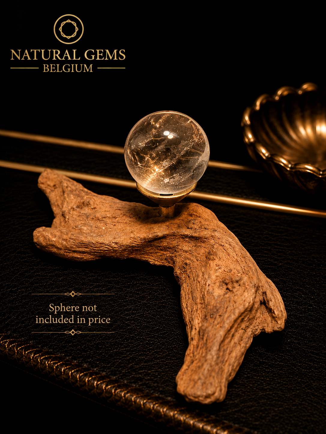 Natural Wooden Crystal Sphere Display Stand with Copper Holder – 10.7 cm