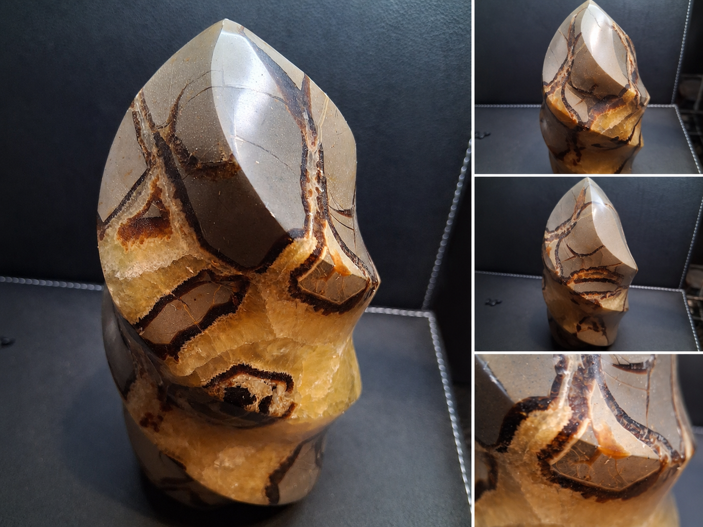 Natural Septarian Flame Tower – Polished Septarian Crystal Decor Piece – 15 cm – 1.36 kg - Natural Gems Belgium