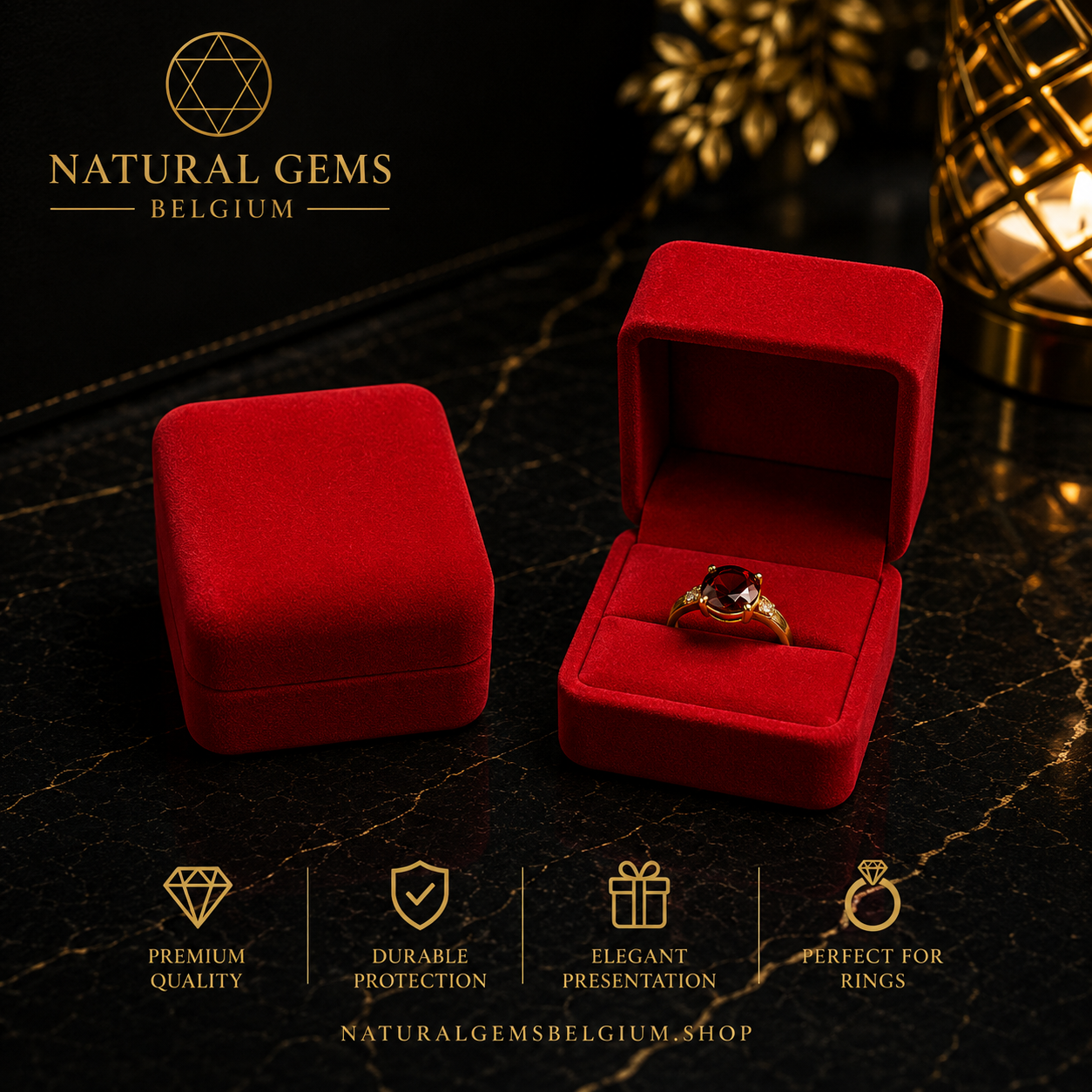 Boîte Cadeau Luxe pour Bague Rouge – 5 × 5.5 × 4.5 cm | Écrin à Bijoux Premium