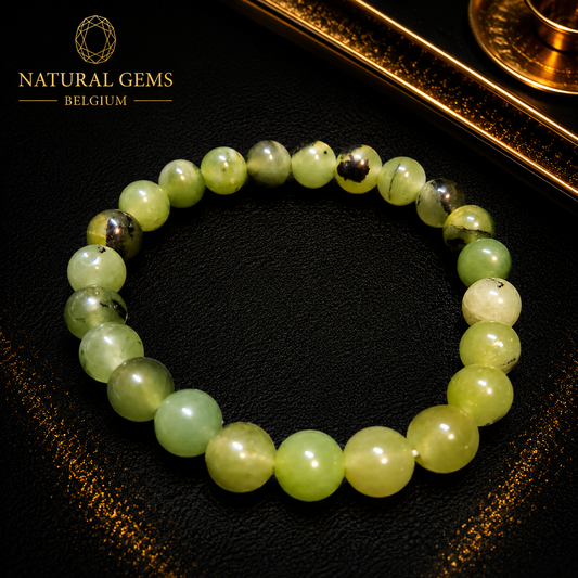 Natural Prehnite Bead Bracelet 8 mm – Natural Green Prehnite Gemstone Bracelet