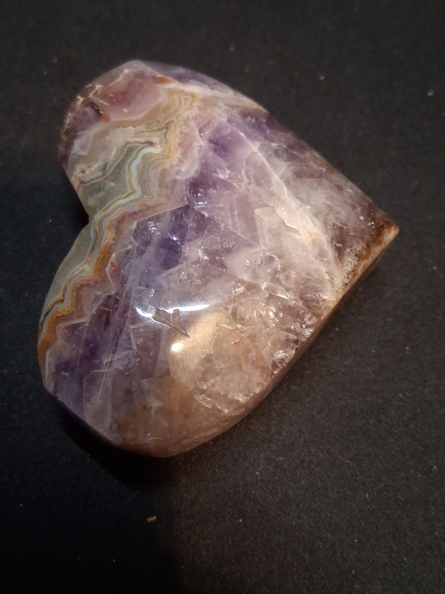 Natural Amethyst Palmstone - heart shaped - amethyst with lace agate - Mexico