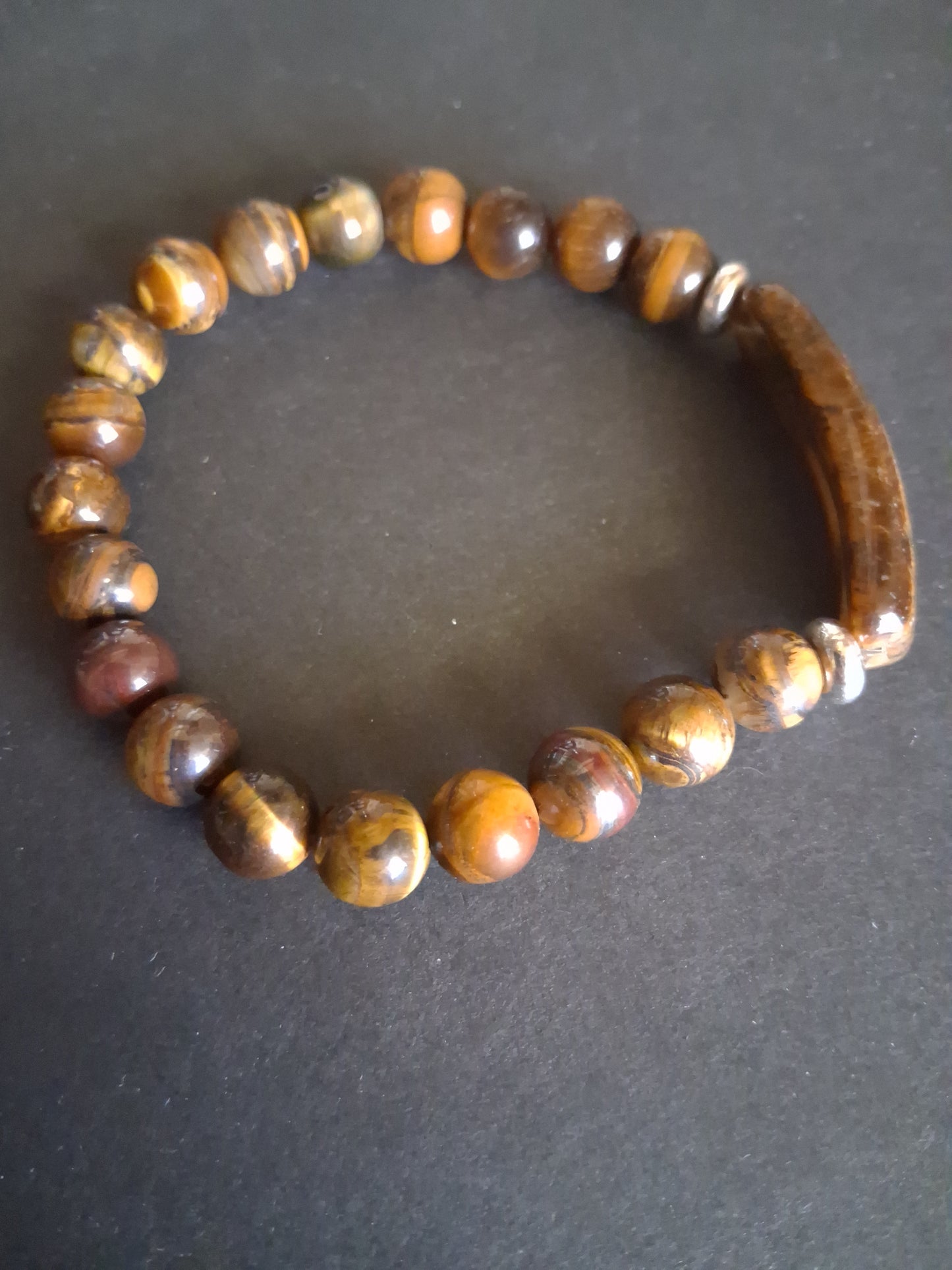 Beaded Bracelet with bridge - Tiger Eye - 8mm - Yellow brown charm bracelet - Natural Gems Belgium