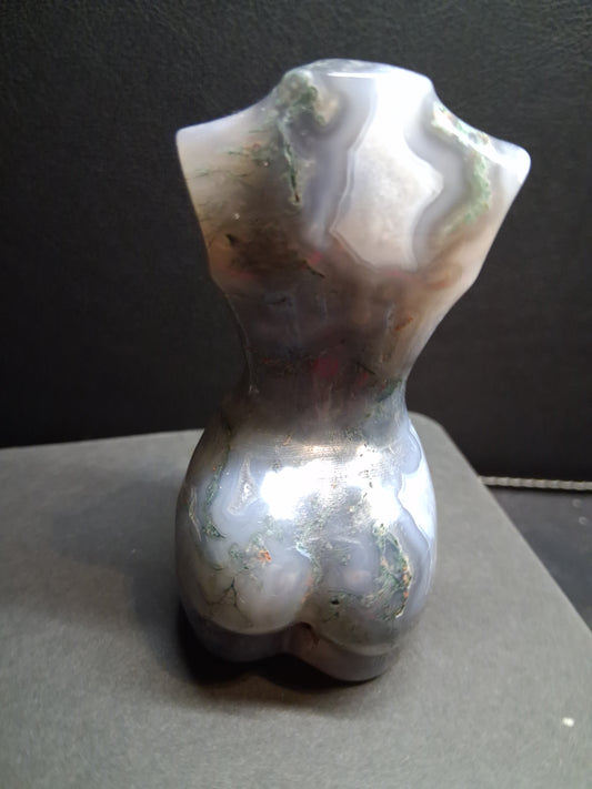 Natural Agate - Handharved Torso - 8 cm high - Grey moss agate lady torso - Natural Gems Belgium