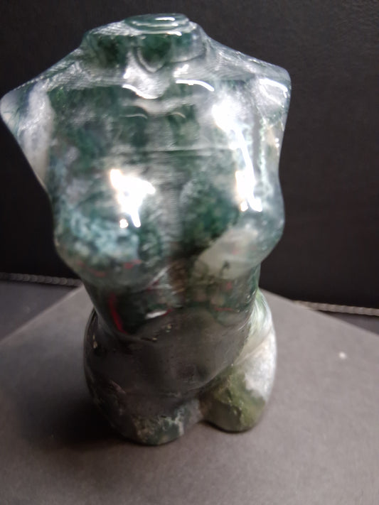 Natural Agate - Handharved Torso - 8 cm high - Grey and green moss agate lady torso - Natural Gems Belgium