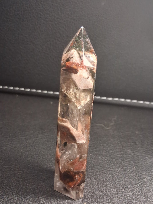 Crystal point of Phantom Quartz - multicolored scenic - hexagon - 6.7 cm