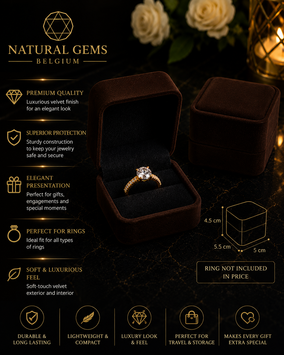 Boîte Cadeau Luxe pour Bague Marron – 5 × 5,5 × 4,1 cm | Écrin de Présentation de Bijoux Haut de Gamme