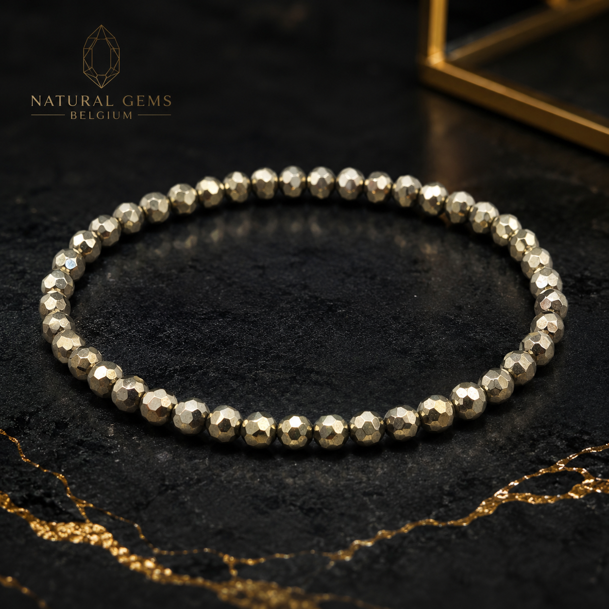 Natural Golden Pyrite Faceted Bead Bracelet 4 mm – Luxury Gemstone Bracelet