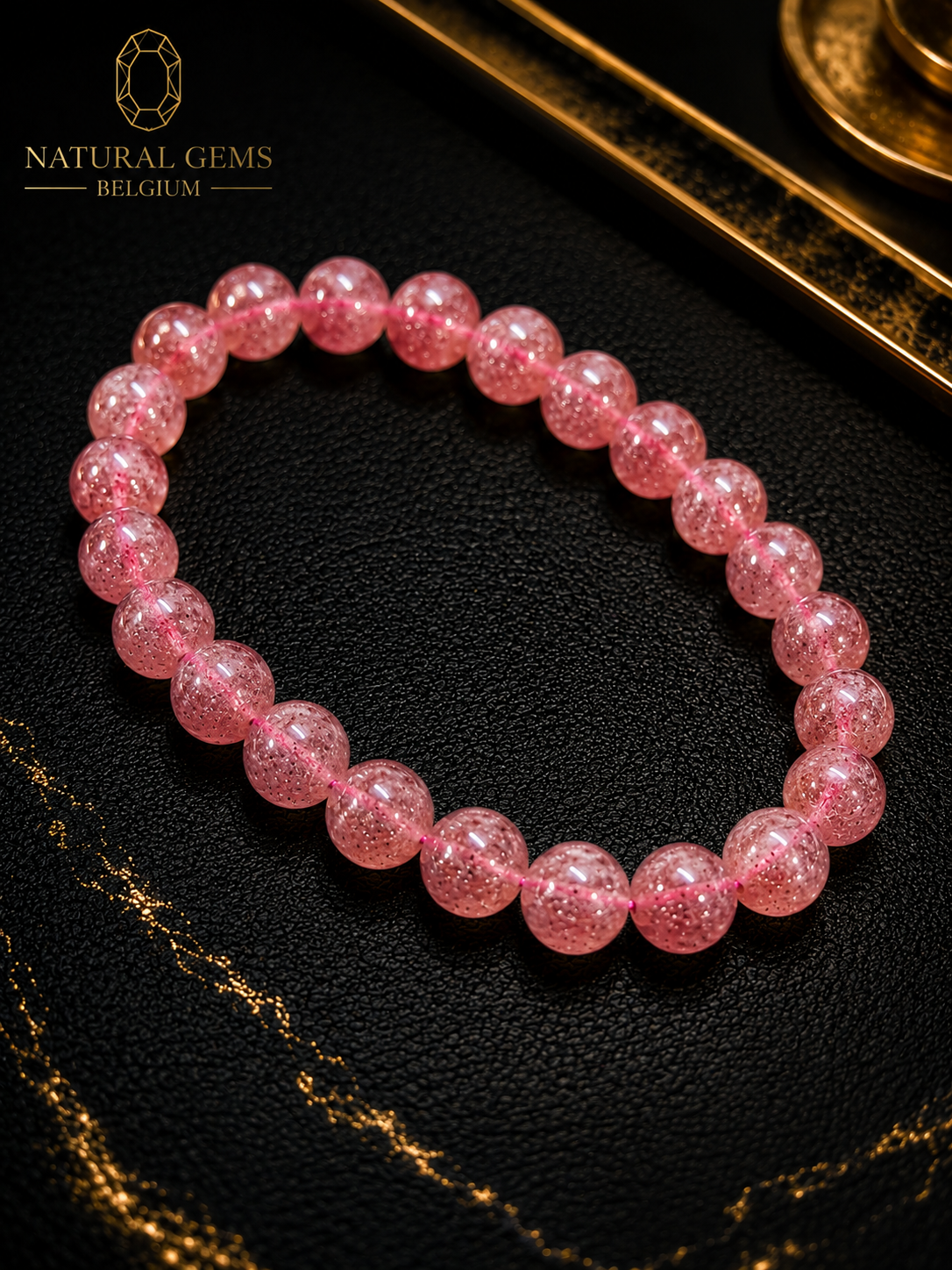 Natural Strawberry Quartz Bead Bracelet – 8 mm Round Beads – Pink Gemstone Bracelet