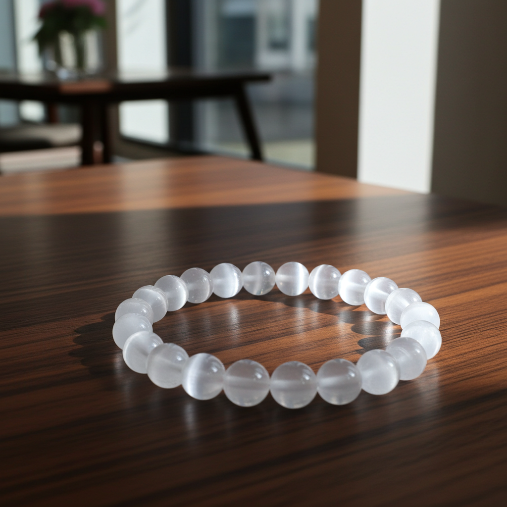White Selenite Bead Bracelet 10 mm – Natural Selenite Gemstone Bracelet - Natural Gems Belgium