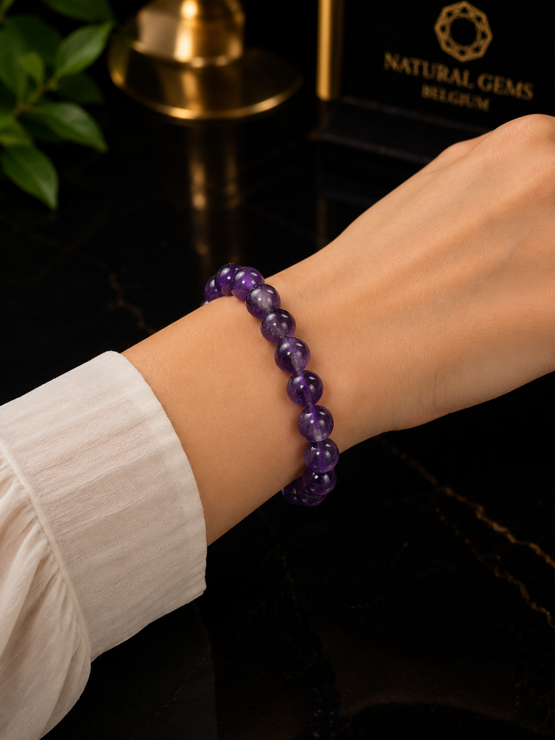 Bracelet perles améthyste naturelle de haute qualité – Perles de 10 mm – 19 cm – Bracelet pierre précieuse violet profond