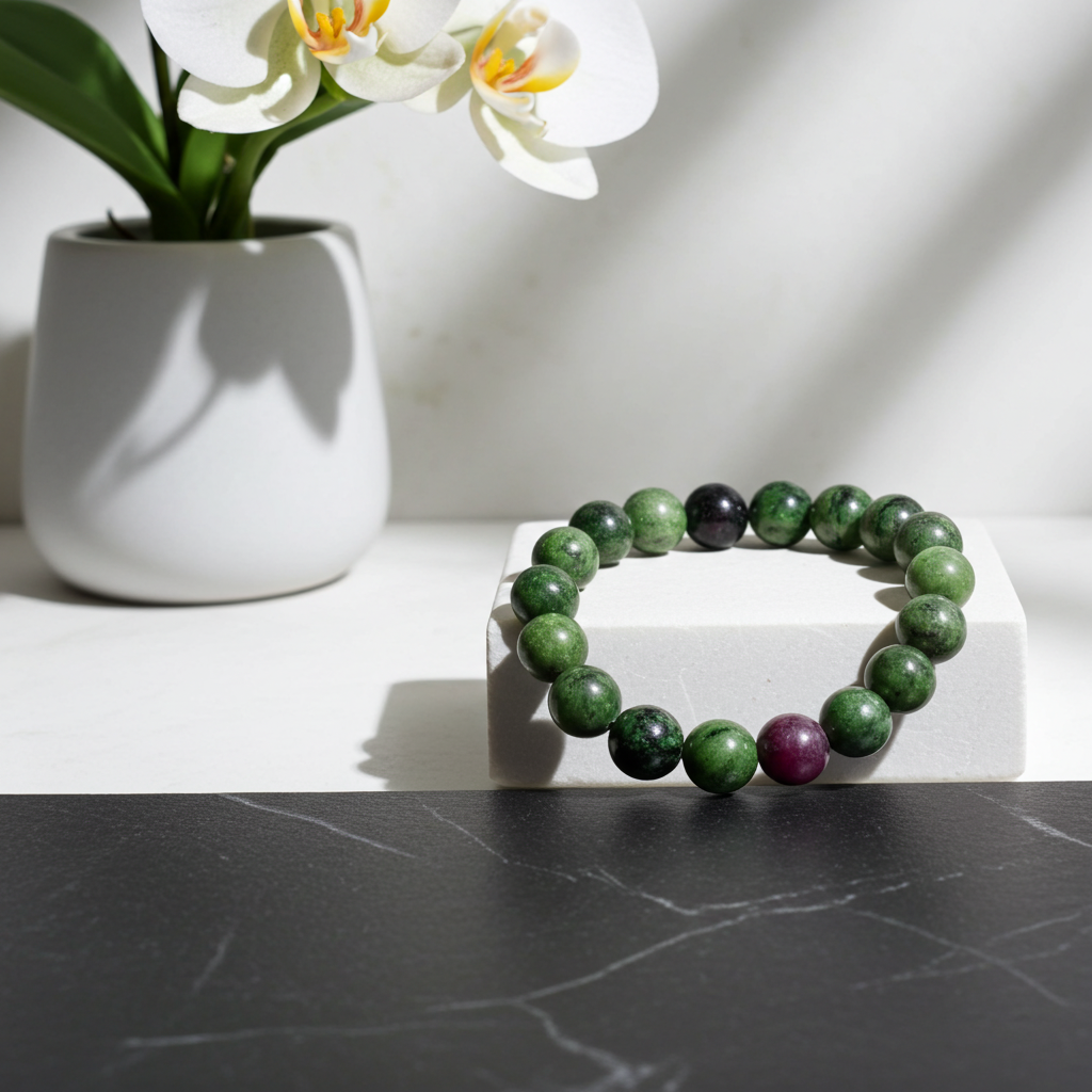 Bracelet en perles de Zoïsite Rubis 10 mm – Bracelet en pierres précieuses de Rubis naturel dans la Zoïsite