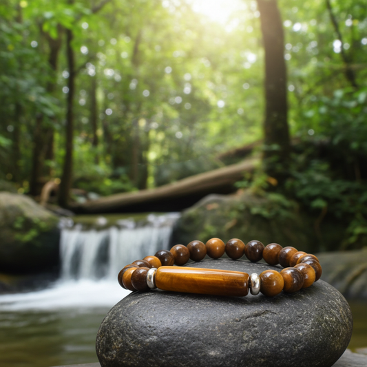 Beaded Bracelet with bridge - Tiger Eye - 8mm - Yellow brown charm bracelet - Natural Gems Belgium