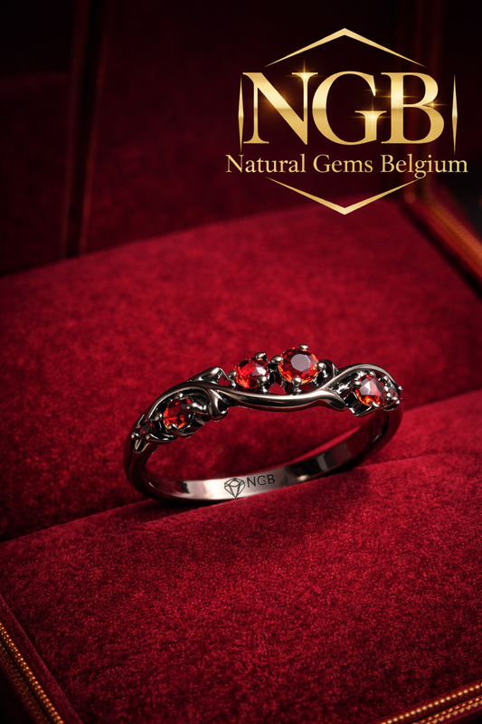 925 silver ring - black plated - natural garnet - limited edition NGB - Natural Gems Belgium