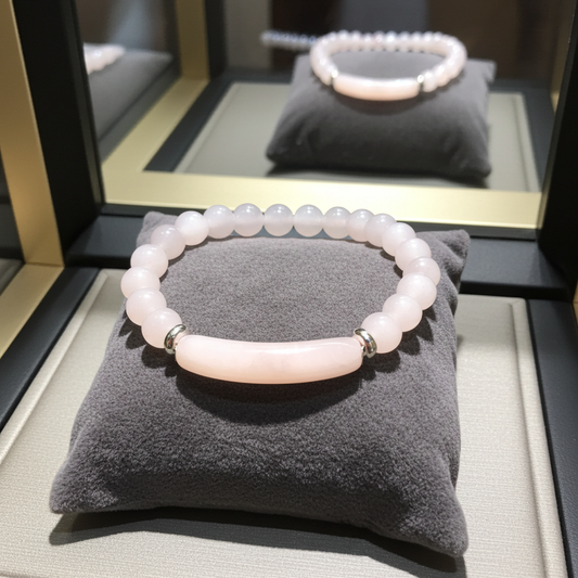 Beaded Bracelet with bridge - Rose Quartz - 8mm - pink charm bracelet - Natural Gems Belgium