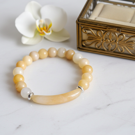 Beaded Bracelet with bridge - Yellow Jade - 8mm - Orangy Yellow charm bracelet - Natural Gems Belgium
