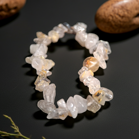 Crystal Chips Bracelet - Quartz - raw polished - golden rutile quartz - Natural Gems Belgium