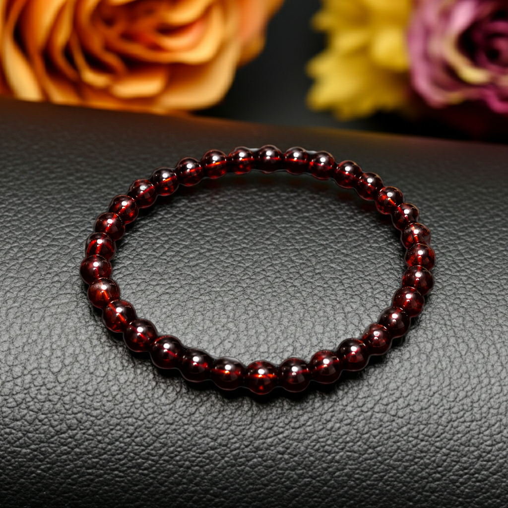 Natural Red Amber Bead Bracelet 5 mm – Genuine Cherry Amber Gemstone Bracelet