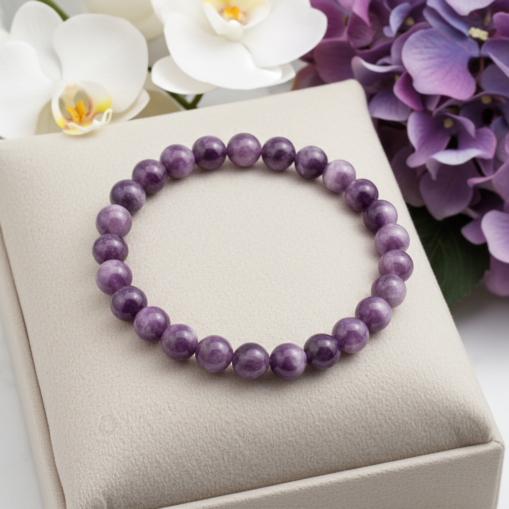 Lepidolite Bead Bracelet 8 mm – Natural Purple Lepidolite Gemstone Bracelet - Natural Gems Belgium