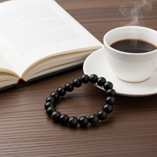 Beaded Bracelet - Obsidian - 8mm - Silver Sheen Obsidian - Natural Gems Belgium