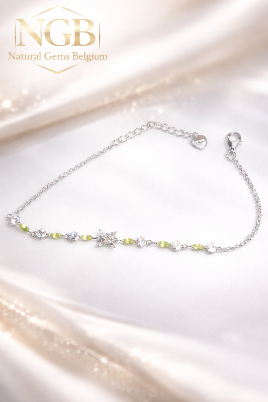 925 Sterling Silver Bracelet with Natural Peridot & White Topaz – Limited Edition NGB (Only 3 Available) - Natural Gems Belgium