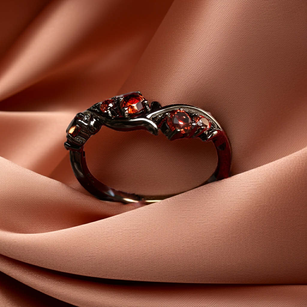 925 silver ring - black plated - natural garnet - limited edition NGB - Natural Gems Belgium
