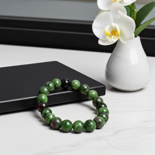 Ruby Zoisite Bead Bracelet 10 mm – Natural Ruby in Zoisite Gemstone Bracelet
