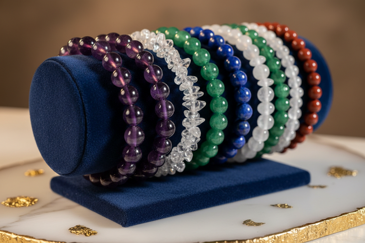 Beaded gemstone bracelets with natural gemstones