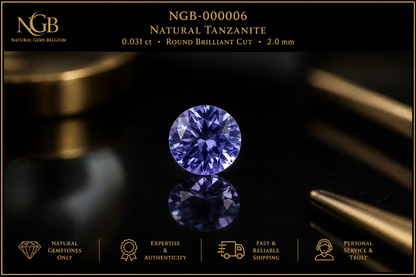 Natural Tanzanite Round Brilliant Cut 0.031 ct – 2.0 mm | Gently Heated | Tanzania