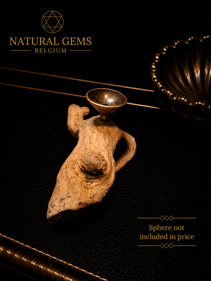 Natural Driftwood Sphere Stand – Pale Wood Display Base – 9.8 cm – Unique Handmade Display Stand