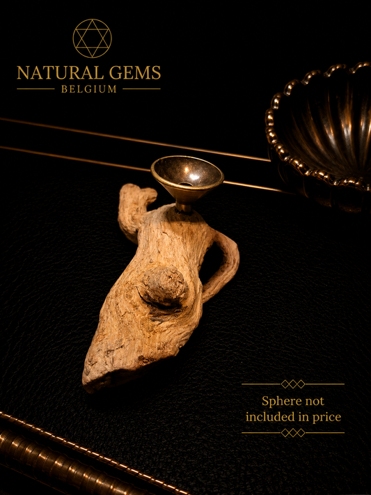 Natural Driftwood Sphere Stand – Pale Wood Display Base – 9.8 cm – Unique Handmade Display Stand