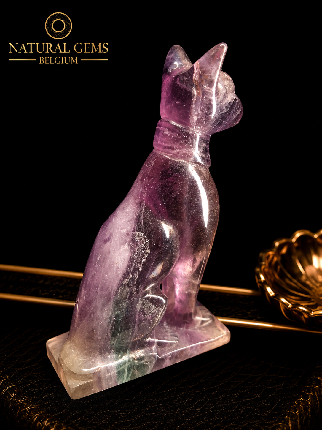 Natural Rainbow Fluorite Cat Carving – 7.0 cm – Hand Carved Crystal Cat Figurine