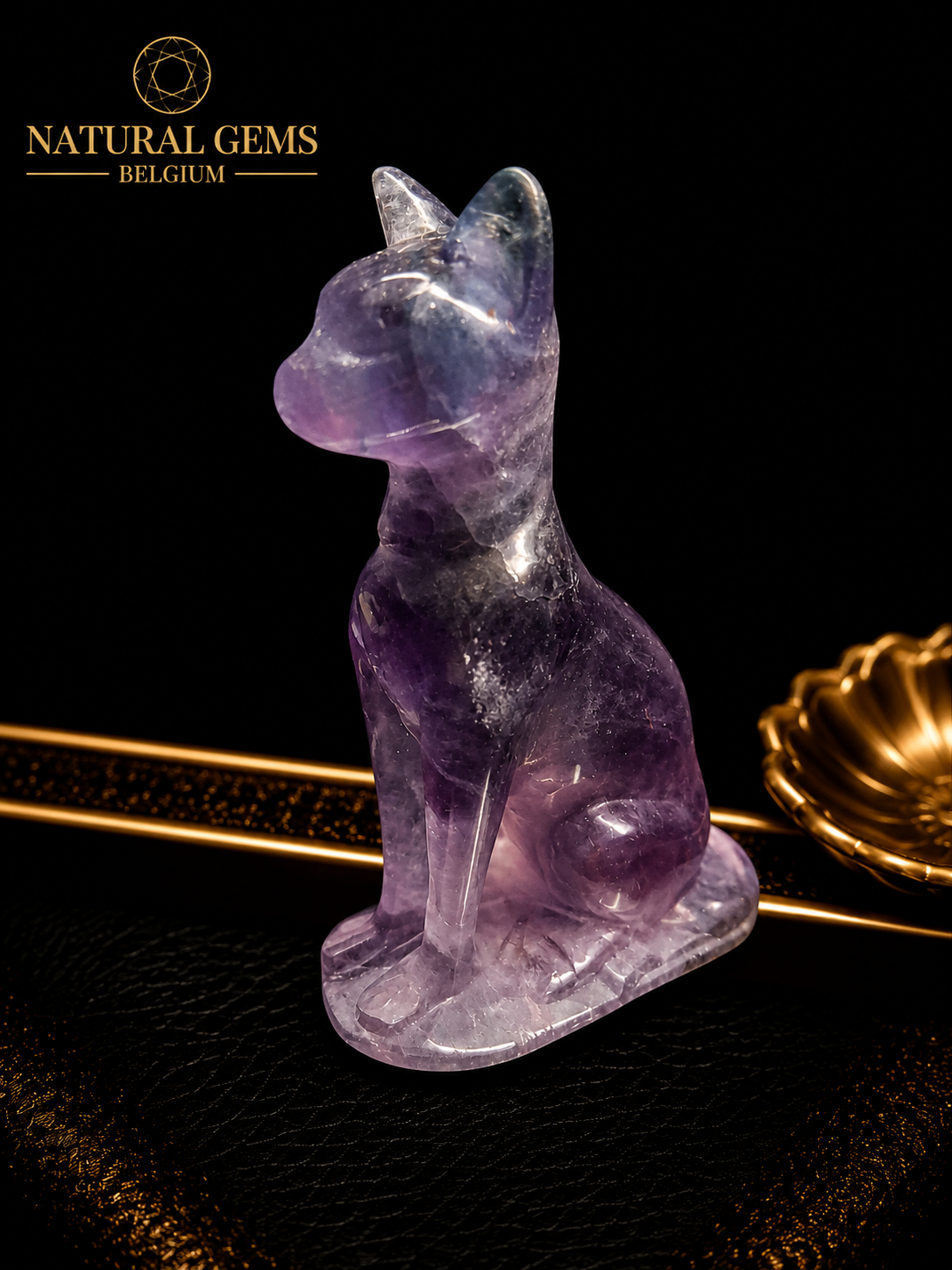 Natural Fluorite Cat Carving – 6.7 cm – Hand Carved Fluorite Crystal Figurine