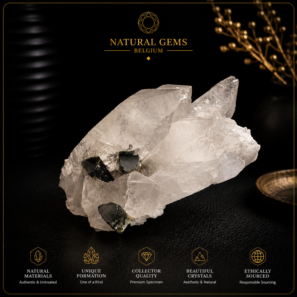 Tourmaline naturelle à coiffe verte sur un amas de cristaux de quartz – Spécimen minéral de collection – 227g