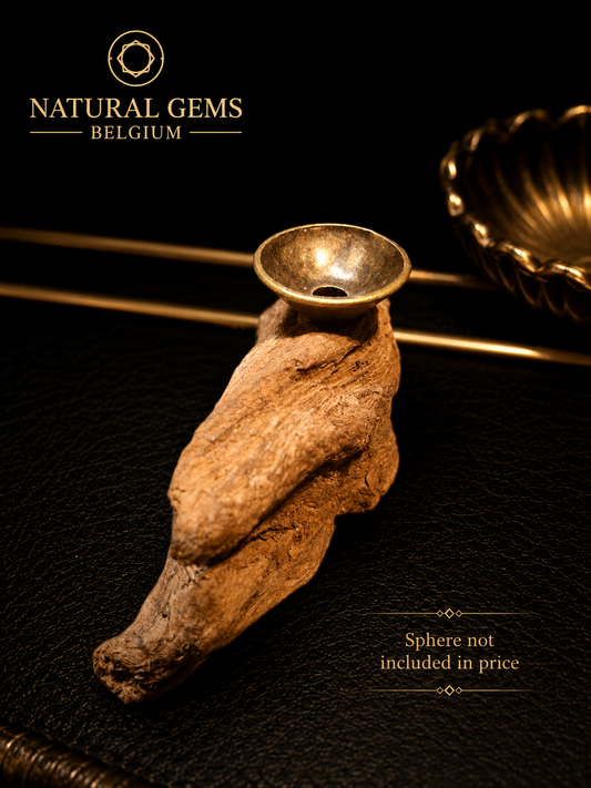 Natural Driftwood Crystal Sphere Display Stand with Brass Holder – 9 cm – Handmade Display Base