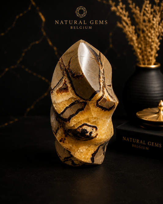 Natural Septarian Flame Tower – Polished Septarian Crystal Decor Piece – 15 cm – 1.36 kg