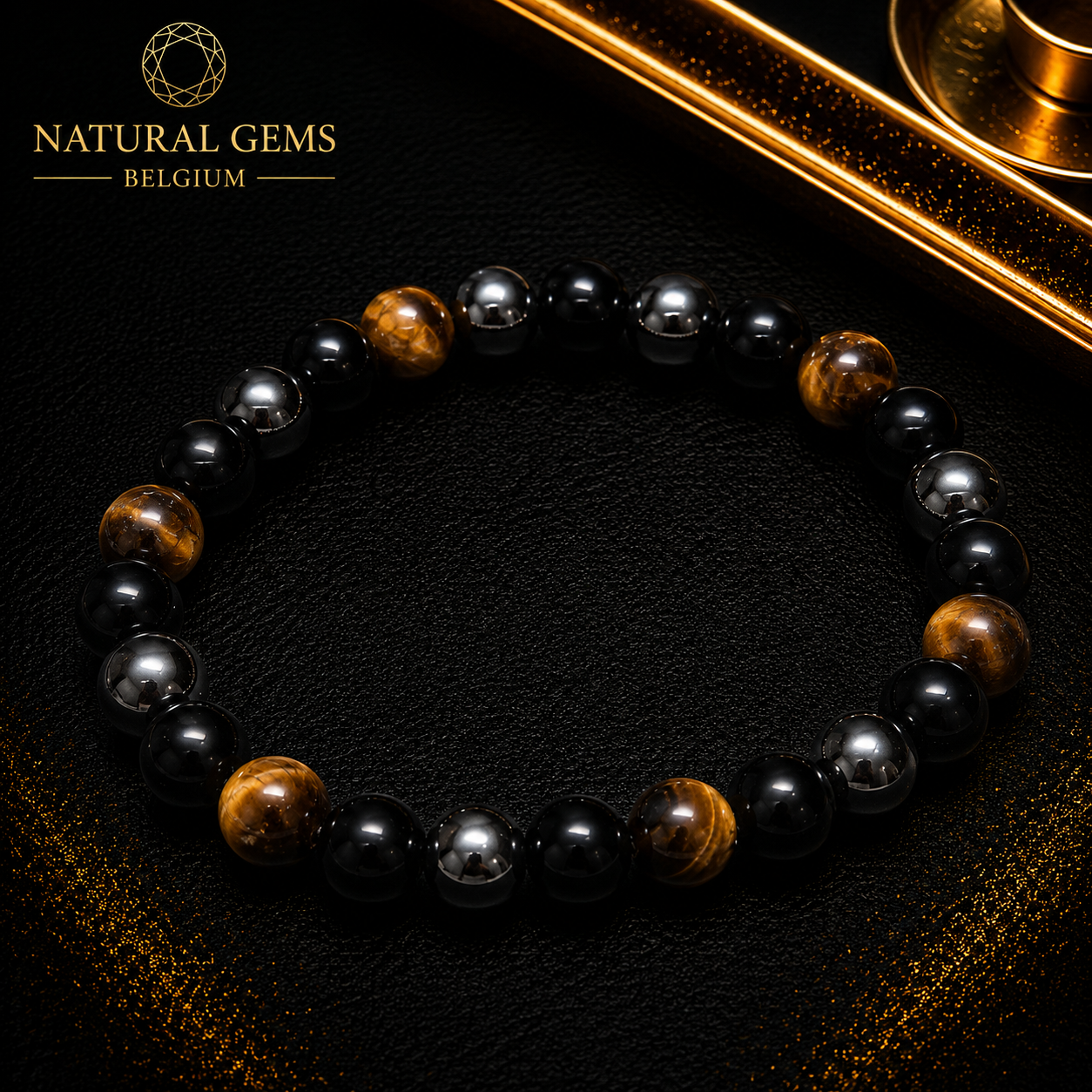 Natural Gold Tiger Eye, Hematite & Black Obsidian Bead Bracelet 8 mm – Genuine Gemstone Bracelet