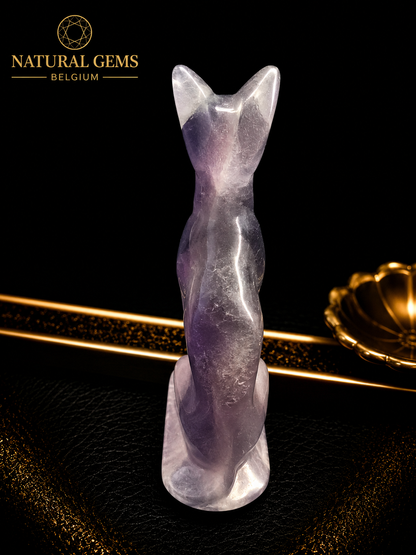 Natural Fluorite Cat Carving – 6.7 cm – Hand Carved Fluorite Crystal Figurine