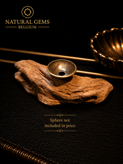 Natural Driftwood Crystal Sphere Display Stand with Brass Holder – 9 cm – Handmade Display Base