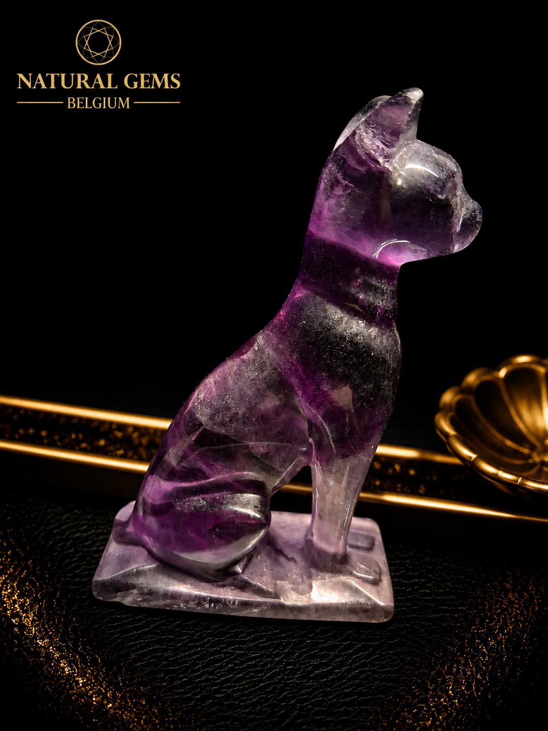 Hand Carved Fluorite Cat – 6.8 cm – Natural Fluorite Crystal Cat Sculpture – Collector's Decor