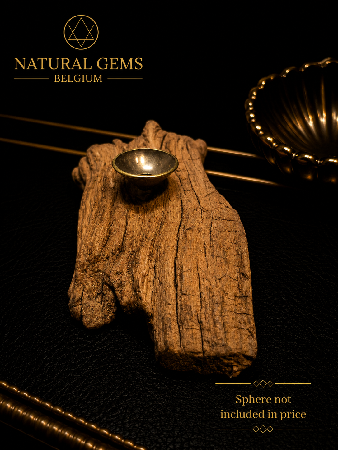 Natural Driftwood Sphere Display Stand – Handcrafted Wooden Sphere Holder – 13.5 cm