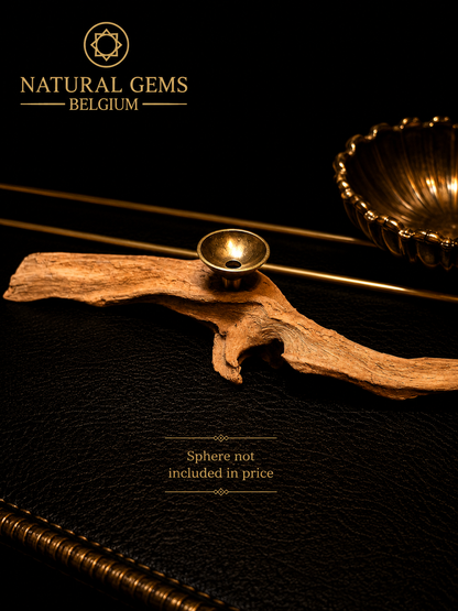 Natural Wooden Crystal Sphere Display Stand – 15 cm – Handcrafted Wood & Brass Sphere Holder