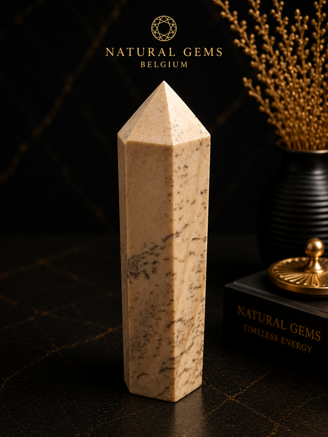 Natural Picture Jasper Crystal Tower – Polished Decorative Point – 15.5 cm - Natural Gems Belgium