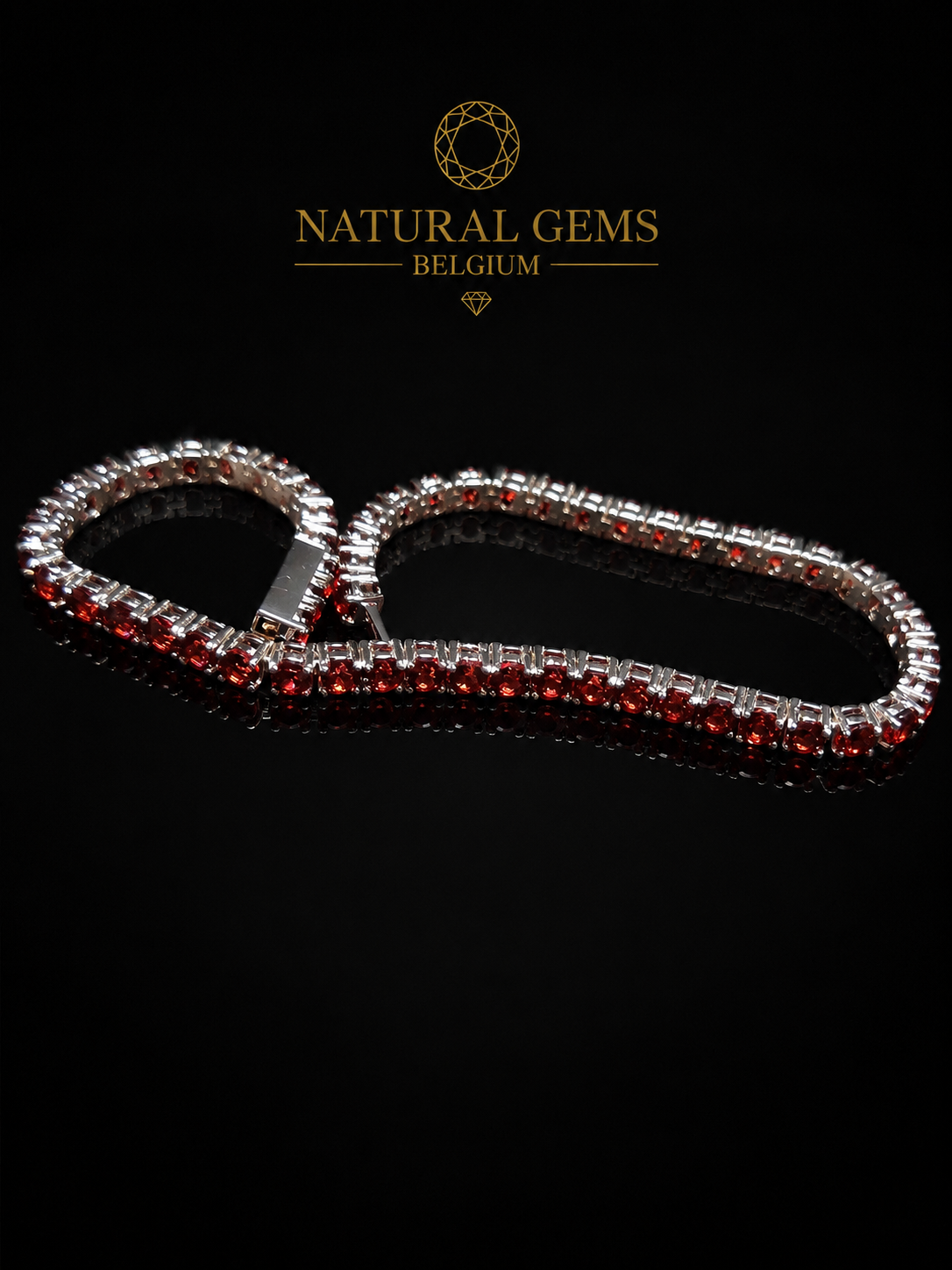 Natural Rhodolite Garnet Tennis Bracelet 925 Sterling Silver – 56 Natural Garnets – 3 mm – 17.5 cm – NGB Certified