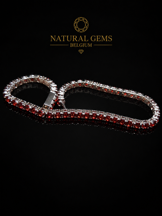 Bracelet Tennis en Grenat Rhodolite Naturel Argent Sterling 925 – 56 Grenats Naturels – 3 mm – 17,5 cm – Certifié NGB