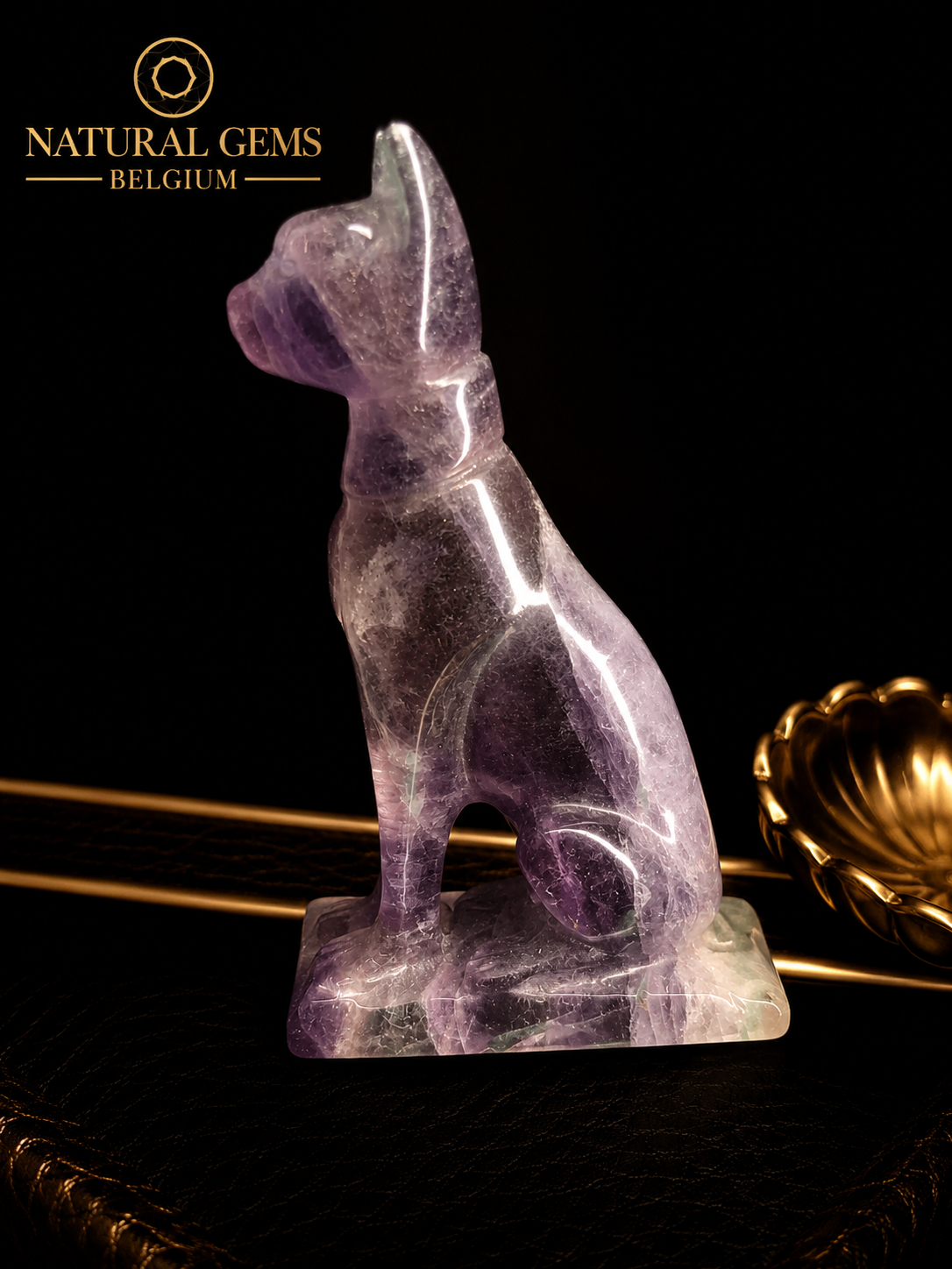 Natural Rainbow Fluorite Cat Carving – 7.0 cm – Hand Carved Crystal Cat Figurine