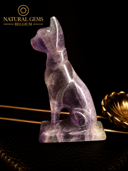 Natural Rainbow Fluorite Cat Carving – 7.0 cm – Hand Carved Crystal Cat Figurine