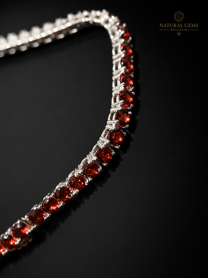 Natural Rhodolite Garnet Tennis Bracelet 925 Sterling Silver – 56 Natural Garnets – 3 mm – 17.5 cm – NGB Certified