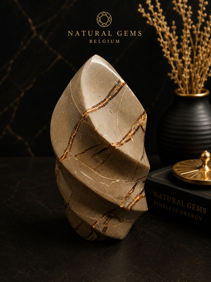 Natural Septarian Flame Tower – Polished Septarian Crystal Decor Piece – 15 cm – 1.36 kg - Natural Gems Belgium
